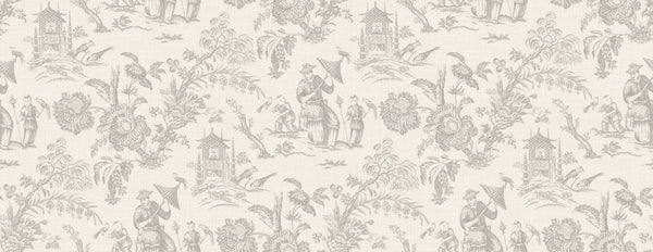 Fentucci Chinoiserie Linen Fabric - Country Toile - French Grey