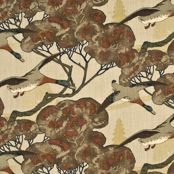 Flying Ducks - Stone/Brown Beige By Mulberry | Grand Tour |  Multipurpose Print