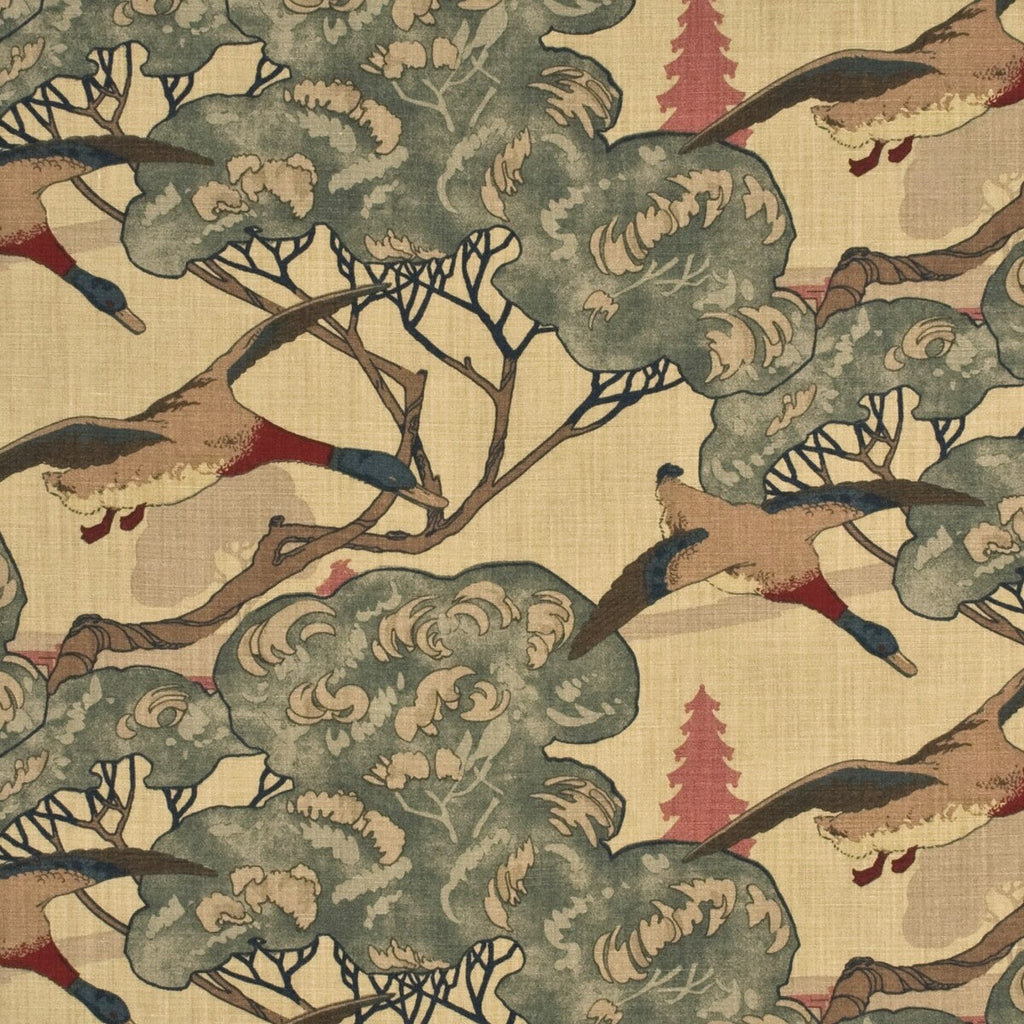 Samples and Purchasing available for Flying Ducks - Camel/Grey Beige By Mulberry | Mulberry Best Of |  Multipurpose Print at Designer Wallcoverings and Fabrics