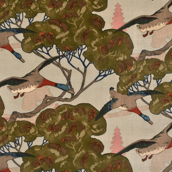 Flying Ducks Velvet - Sky Light Blue By Mulberry | Country Weekend |Animal/Insects Flora & Fauna Multipurpose Print
