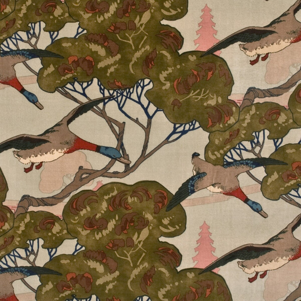 Samples and Purchasing available for Flying Ducks Velvet - Sky Light Blue By Mulberry | Country Weekend |Animal/Insects Flora & Fauna Multipurpose Print at Designer Wallcoverings and Fabrics