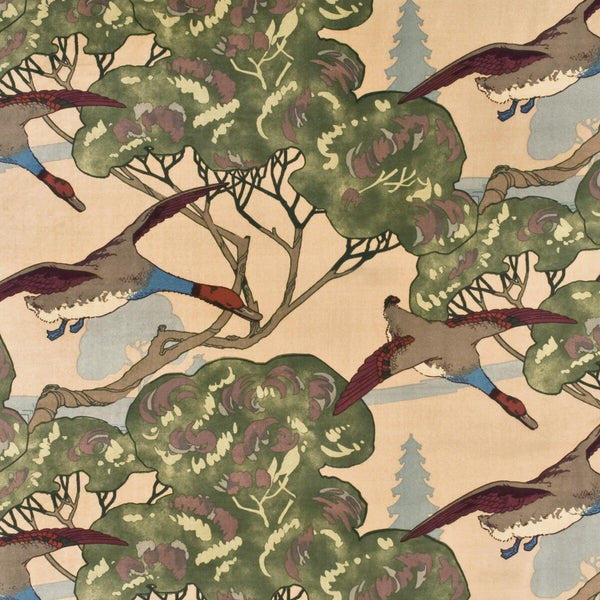 Flying Ducks Velvet - Camel Beige By Mulberry | Country Weekend |Animal/Insects Flora & Fauna Multipurpose Print