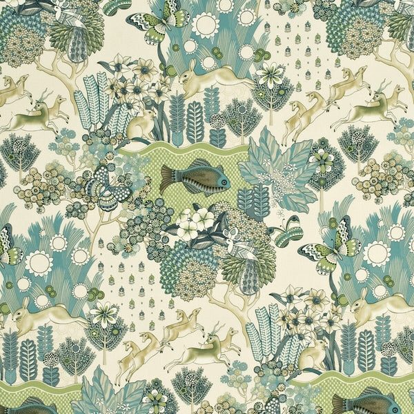 Glendale - Teal/Leaf Beige By Mulberry | Country Weekend |Chinoiserie  Multipurpose Print