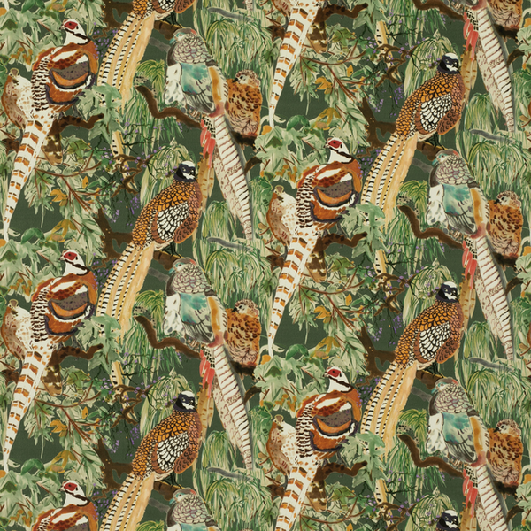 Game Birds Velvet - Forest Green By Mulberry | Icons Fabrics |  Multipurpose Print