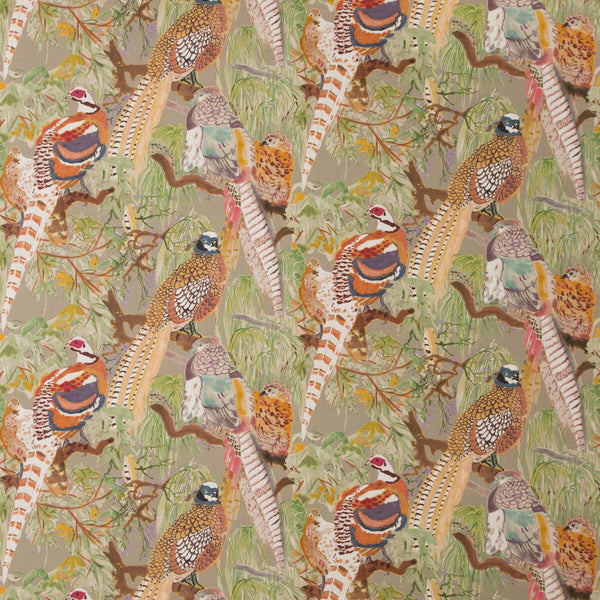 Game Birds Linen - Stone/Multi Multi By Mulberry | Bohemian Romance |  Multipurpose Print
