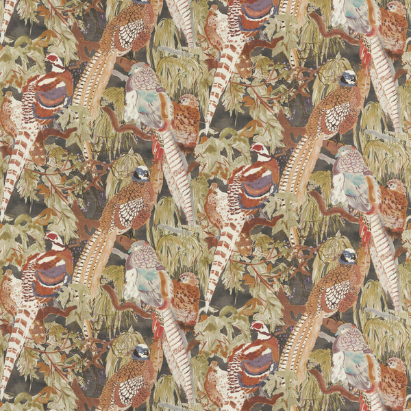 Game Birds Linen - Charcoal Grey By Mulberry | Modern Country I |Animal/Insects Flora & Fauna Multipurpose Print