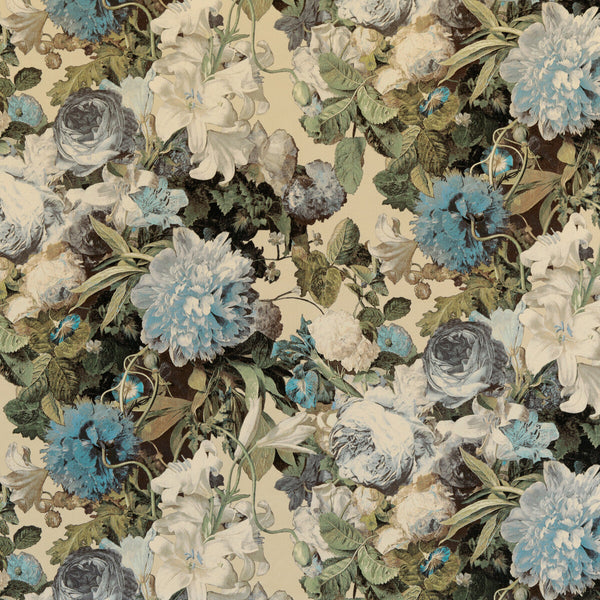 Floral Pompadour Velvet - Sage Blue By Mulberry | Modern Country Velvets |Botanical & Floral  Multipurpose Velvet