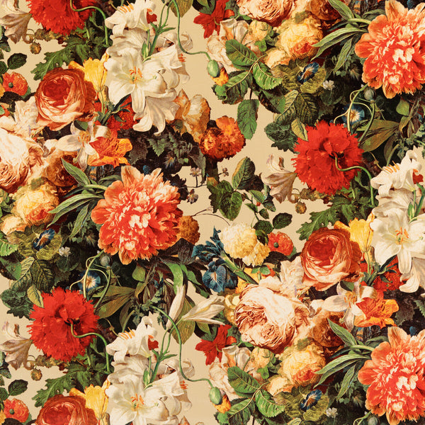 Floral Pompadour Velvet - Spice Orange By Mulberry | Modern Country Velvets |Botanical & Floral  Multipurpose Velvet