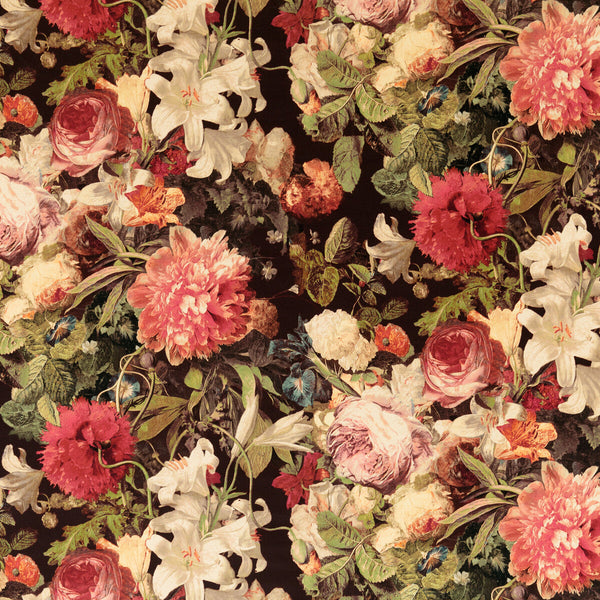 Floral Pompadour Velvet - Red/Plum Pink By Mulberry | Modern Country Velvets |Botanical & Floral  Multipurpose Velvet
