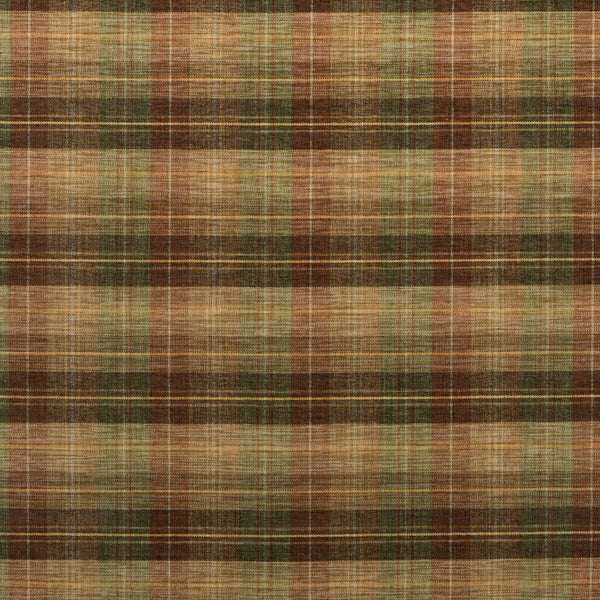 Clan Chenille - Burnt Orange/Green/Nutmeg Beige By Mulberry | Living Legends |Plaid / Check  Upholstery Chenille