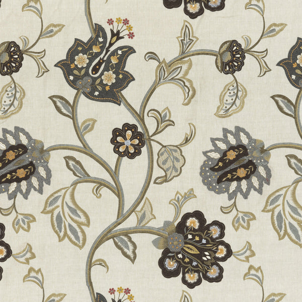 Floral Fantasy - Woodsmoke Beige By Mulberry | Festival |  Drapery Embroidery
