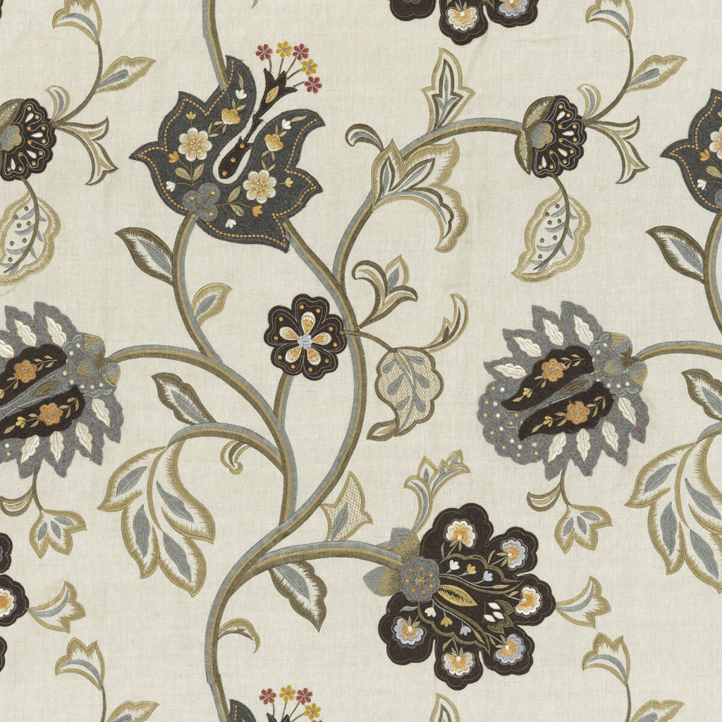 Samples and Purchasing available for Floral Fantasy - Woodsmoke Beige By Mulberry | Festival |  Drapery Embroidery at Designer Wallcoverings and Fabrics