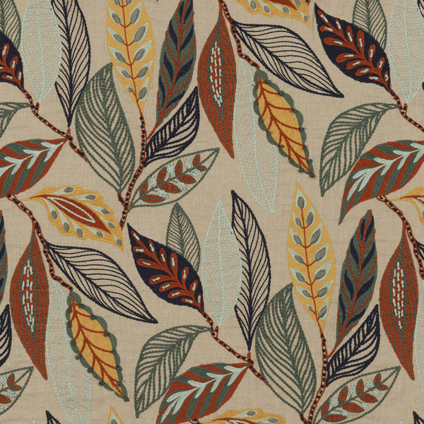 Forest Leaves - Indigo/Teal Teal By Mulberry | Festival |  Multipurpose Embroidery