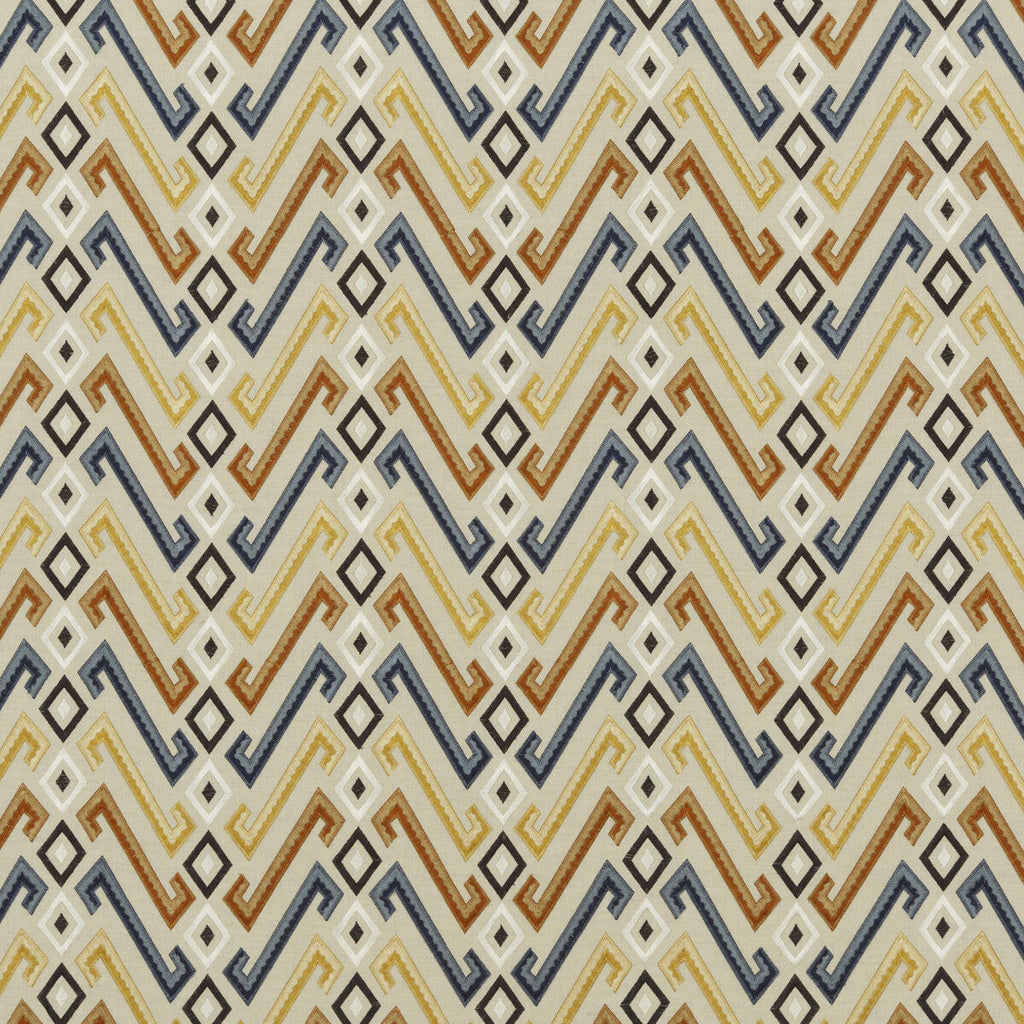Samples and Purchasing available for Jazz - Indigo/Spice Blue By Mulberry | Festival |  Multipurpose Embroidery at Designer Wallcoverings and Fabrics