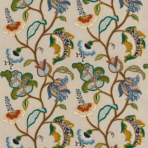 Maxton - Teal Multi By Mulberry | Modern Country Ii |Botanical & Floral Jacobeans Multipurpose Embroidery