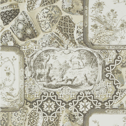 Mulberry China - Silver/Taupe Grey By Mulberry | Bohemian Romance |Novelty Toile Wallcovering Print