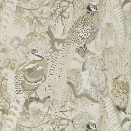 Game Birds - Stone Beige By Mulberry | Modern Country |Animal/Insects Botanical & Floral Wallcovering Print