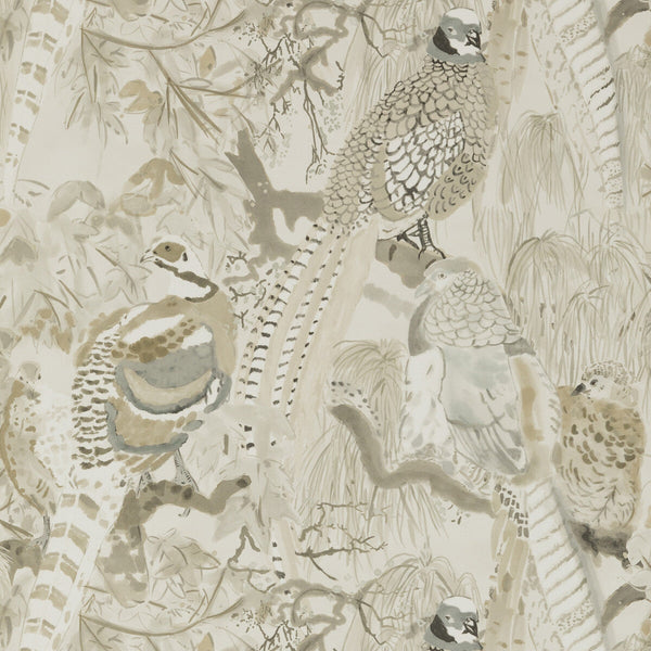 Game Birds - Stone Beige By Mulberry | Modern Country |Animal/Insects Botanical & Floral Wallcovering Print