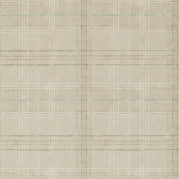 Shetland Plaid - Stone Beige By Mulberry | Modern Country |Geometric Plaid / Check Wallcovering Print