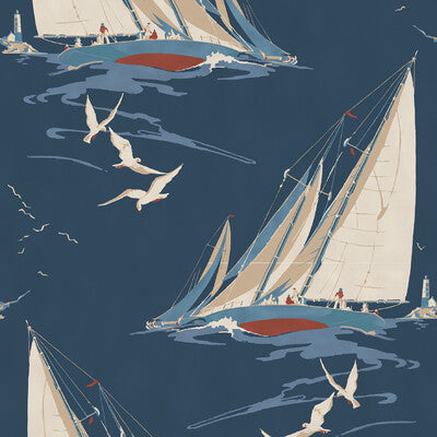 Round The Island - Indigo By Mulberry | Icons Wallcoverings |Novelty Nautical Wallcovering