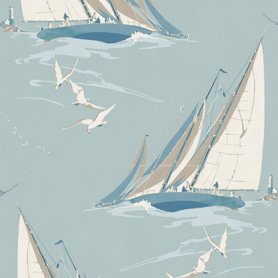 Round The Island - Blue By Mulberry | Icons Wallcoverings |Novelty Nautical Wallcovering