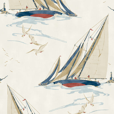 Round The Island - Red/Blue By Mulberry | Icons Wallcoverings |Novelty Nautical Wallcovering
