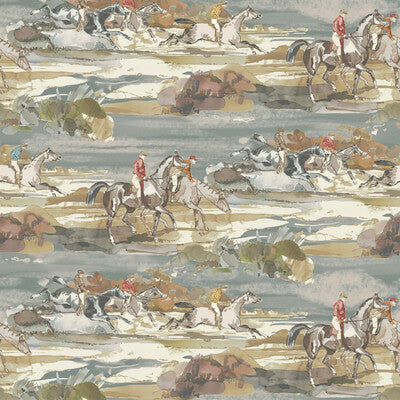 Morning Gallop Linen - Blue/Sand Blue By Mulberry | Icons Fabrics |  Multipurpose Print