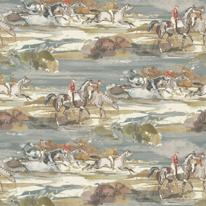 Morning Gallop - Blue/Sand By Mulberry | Icons Wallcoverings | Animal/Insects Wallcovering