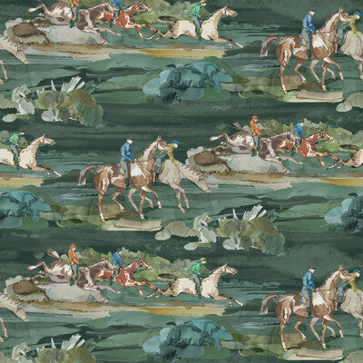 Morning Gallop - Blue/Sand By Mulberry | Icons Wallcoverings | Animal/Insects Wallcovering