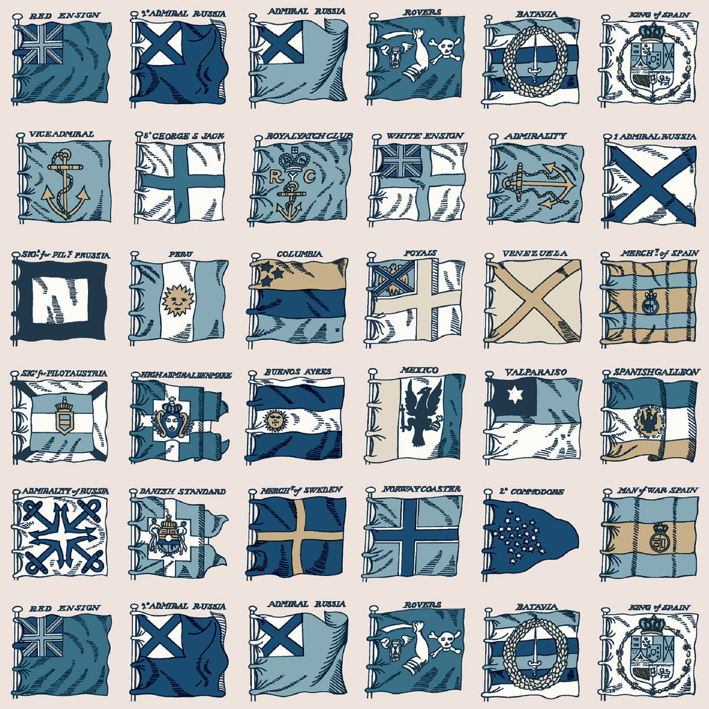 Naval Ensigns - Blue By Mulberry | Icons Wallcoverings |Novelty Nautical Wallcovering