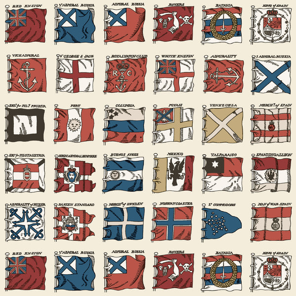 Naval Ensigns - Red/Blue By Mulberry | Icons Wallcoverings |Novelty Nautical Wallcovering