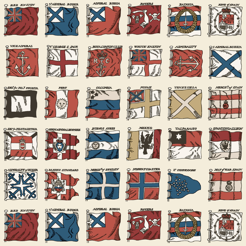 Naval Ensigns - Red/Blue By Mulberry | Icons Wallcoverings |Novelty Nautical Wallcovering