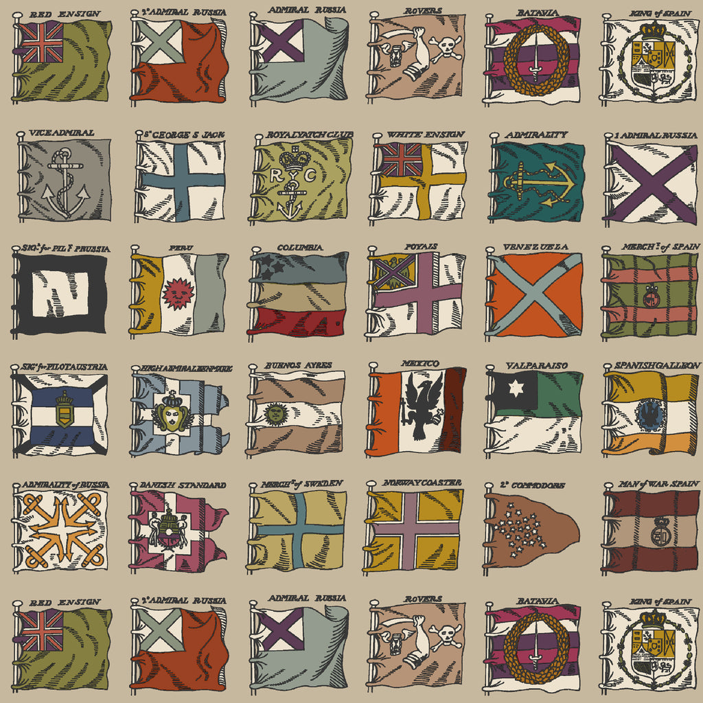 Naval Ensigns - Red/Plum By Mulberry | Icons Wallcoverings |Novelty Nautical Wallcovering