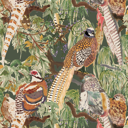 Game Birds - Forest By Mulberry | Icons Wallcoverings |Animal/Insects Botanical & Floral Wallcovering