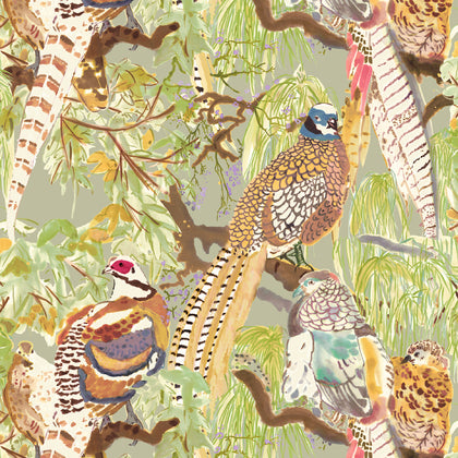 Game Birds - Multi By Mulberry | Icons Wallcoverings |Animal/Insects Botanical & Floral Wallcovering