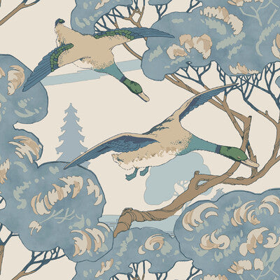 Grand Flying Ducks - Blue By Mulberry | Icons Wallcoverings |Novelty Flora & Fauna Wallcovering