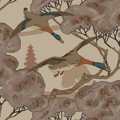 Grand Flying Ducks - Plum  By Mulberry | Icons Wallpapers |Novelty Flora & Fauna Wallcovering
