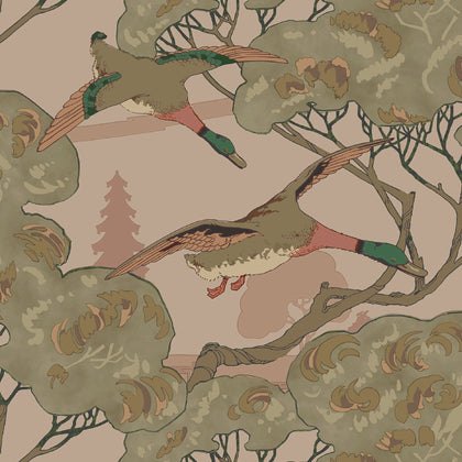 Grand Flying Ducks - Plaster By Mulberry | Icons Wallcoverings |Novelty Flora & Fauna Wallcovering