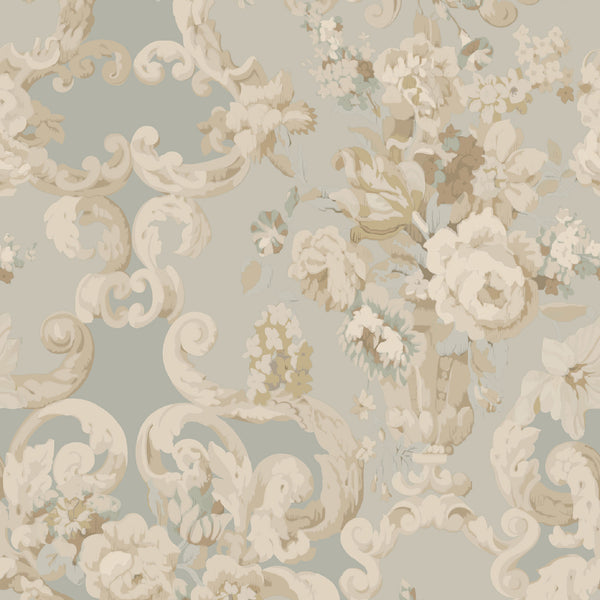 Floral Rococo - Aqua By Mulberry | Icons Wallcoverings | Botanical & Floral Wallcovering