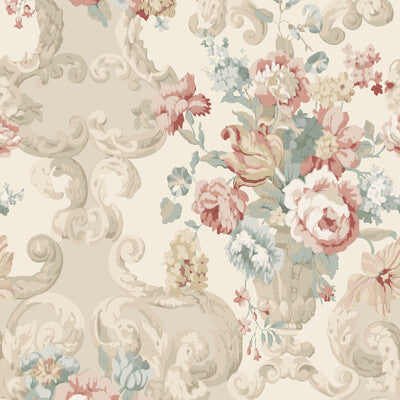 Floral Rococo - Lovat/Red By Mulberry | Icons Wallcoverings | Botanical & Floral Wallcovering