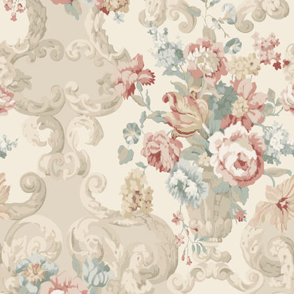 Floral Rococo - Lovat/Red By Mulberry | Icons Wallcoverings | Botanical & Floral Wallcovering