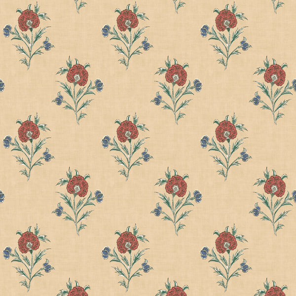 Somerton - Red/Green Beige By Mulberry | Print Club Wallcovering |Botanical & Floral  Wallcovering
