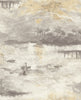 Malibu Nautical Sunset Wallpaper - Contemporary Abstract - Charcoal, Metallic Gold, and Pearl | Malibu Wallpaper