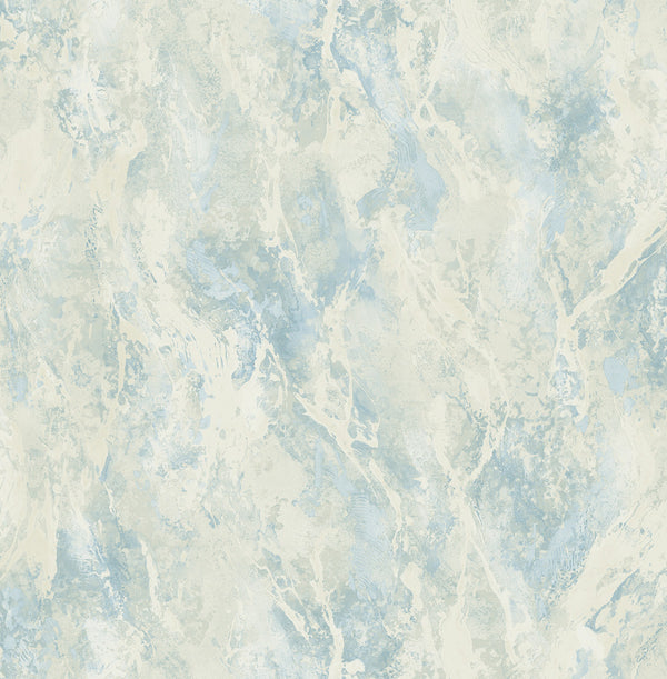 Paint Splatter Contemporary Abstract - Metallic Powder Blue and Cream | Architectural Wallcoverings