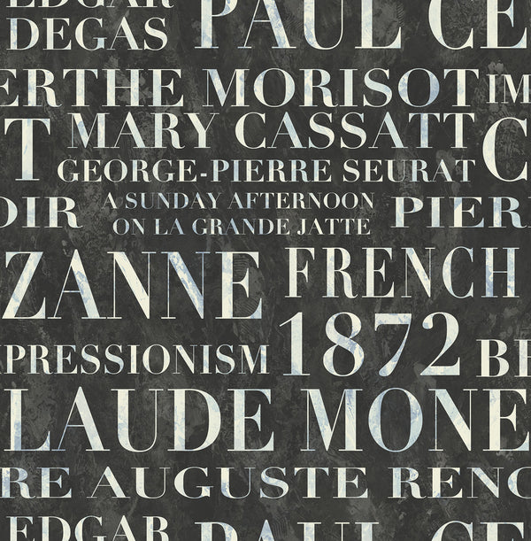 Script Contemporary Illustration - Metallic Pearl, Ebony, and Powder Blue | Architectural Wallcoverings