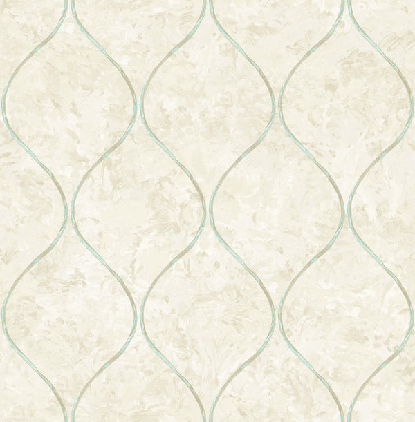 Ogee Contemporary Ogee - Metallic Teal and Greige | Architectural Wallcoverings