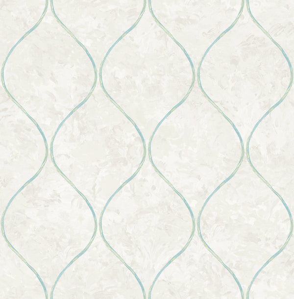 Ogee Contemporary Ogee - Grey, Aqua, and Metallic Gold | Architectural Wallcoverings