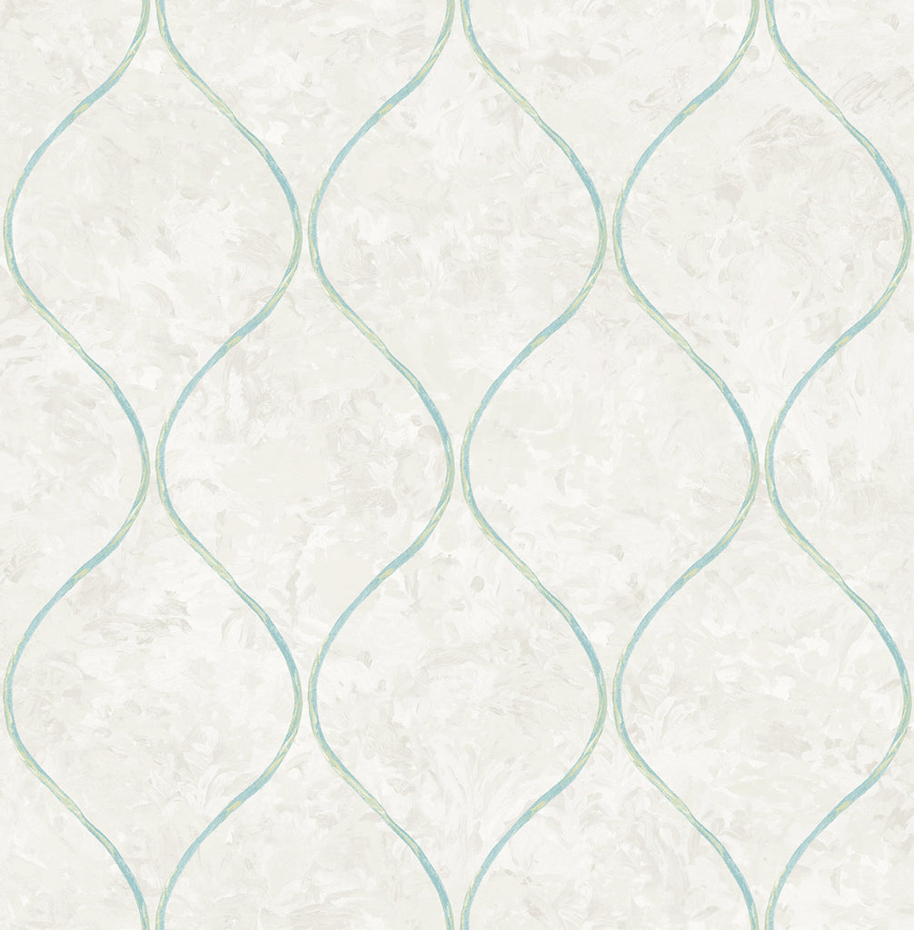 Malibu Ogee Wallpaper - Contemporary Ogee - Grey, Aqua, and Metallic Gold | Malibu Wallpaper
