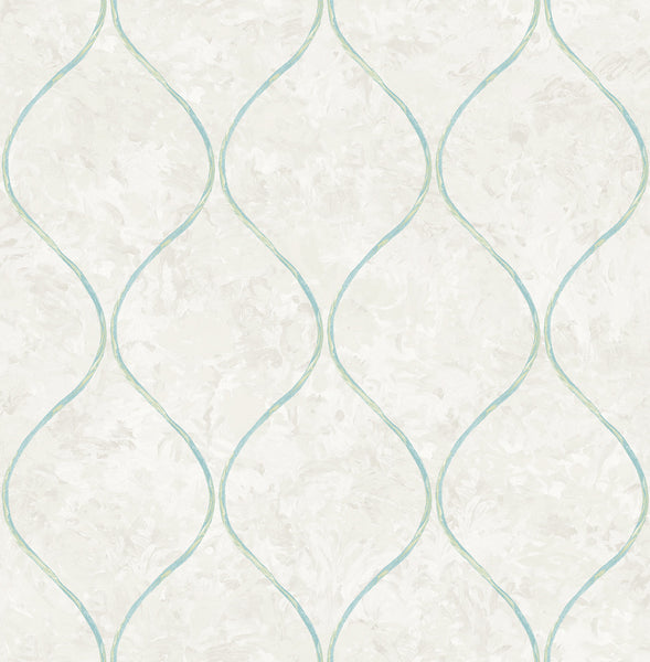 Malibu Ogee Wallpaper - Contemporary Ogee - Grey, Aqua, and Metallic Gold | Malibu Wallpaper