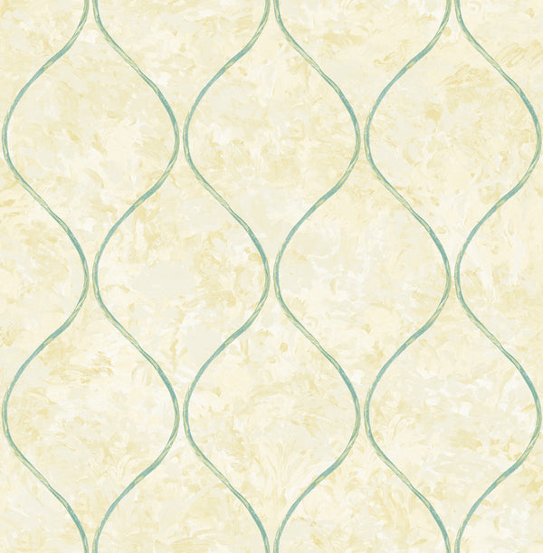 Ogee Contemporary Ogee - Tan, Metallic Gold, and Turquoise | Architectural Wallcoverings